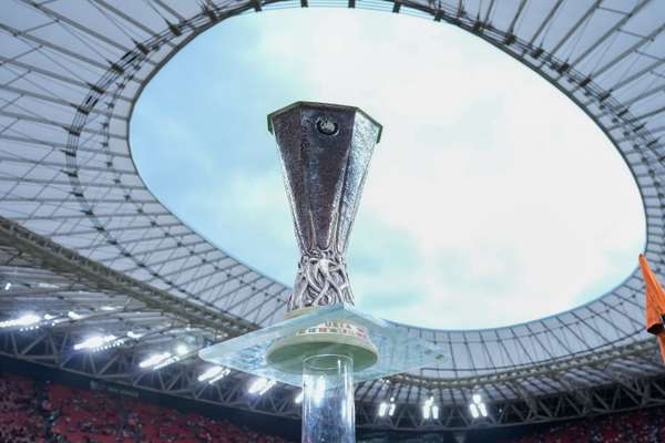 The UEFA Europa League trophy ahead of the 2025 final in Bilbao