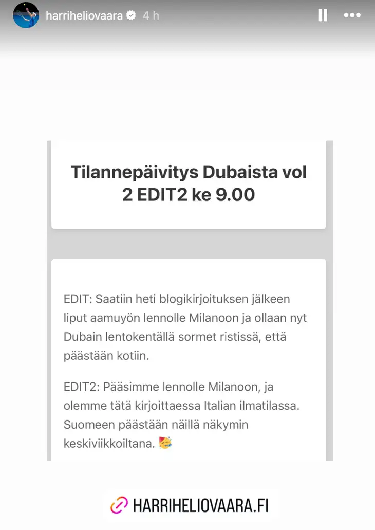 Harri Heliovaara hlásí, že je v bezpečí