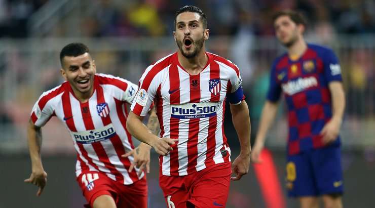 Tỉ số là 0:1! Angel Correa chuyền bóng cho Koke (Atl. Madrid) trong vòng cấm, người không bị ai kèm và sút bóng vào góc trái phía dưới.