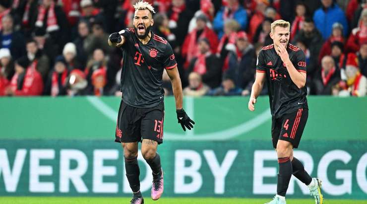 Joao Cancelo thực hiện một quả tạt bổng chính xác vào vòng cấm. Eric Maxim Choupo-Moting (Bayern Munich) đón bóng và dứt điểm nhanh vào phía trong cột dọc bên phải. Thủ môn đã không có cơ hội nào để cản phá! Tỉ số đã được thay đổi thành: 0:1.