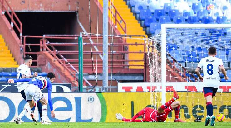Vào! Alessandro Deiola (Cagliari) sút bóng bật ra vào góc trái phía dưới sau khi bóng đến chỗ anh ấy trong vòng cấm. Tỉ số là 1:1.