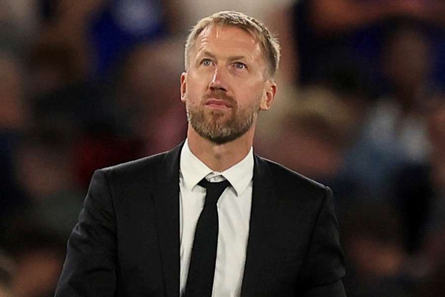 Graham Potter watches during the Champions League match between Chelsea and Red Bull Salzburg at Stamford Bridge