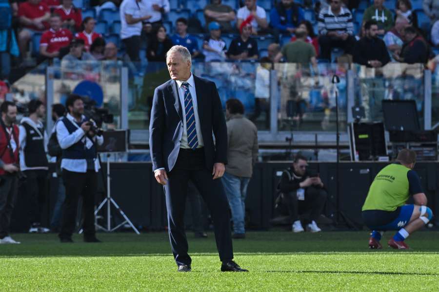Italy's coach Kieran Crowley looks on during the match with Wales Italy's coach Kieran Crowley looks on during the match with Wales