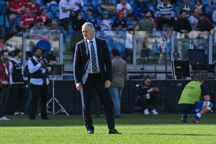 Italy's coach Kieran Crowley looks on during the match with Wales