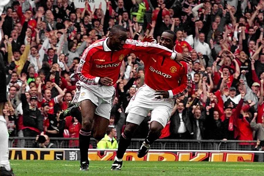 Yorke (r) om zijn tijd bij Manchester United in 1999