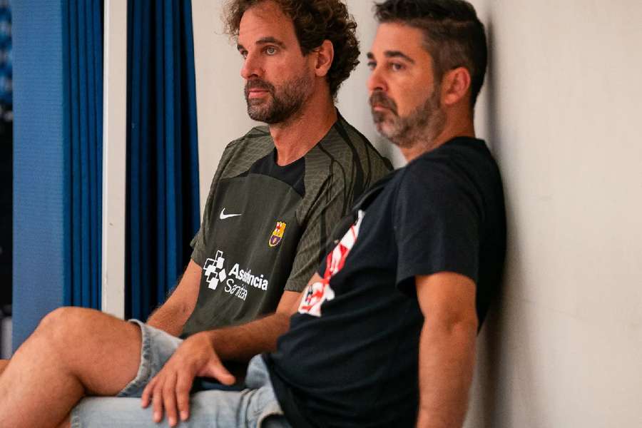 Navarro y Grimau, juntos en un entrenamiento del Barça.