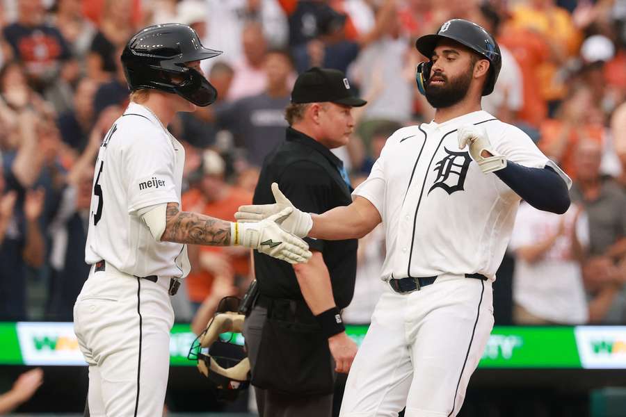 Riley Greene (right) was unable to finish the game for the Detroit Tigers. Riley Greene (right) was unable to finish the game for the Detroit Tigers.