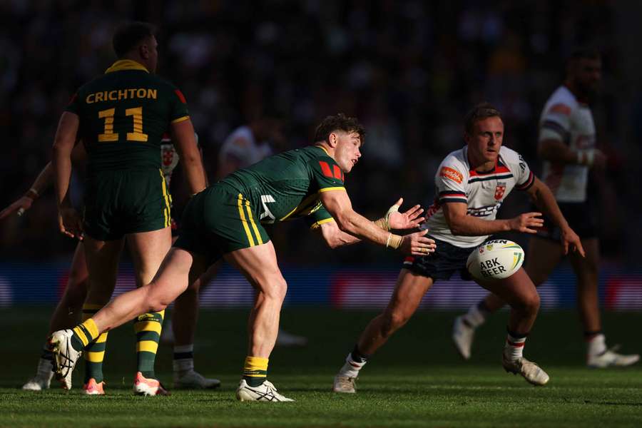 Harry Grant passes the ball during Game 1 of the Ashes at Wembley Stadium last weekend. Harry Grant passes the ball during Game 1 of the Ashes at Wembley Stadium last weekend.