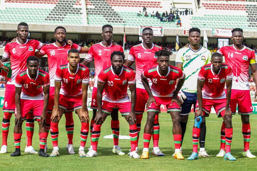 A equipa do Quénia no jogo com o Sudão do Sul em setembro de 2023