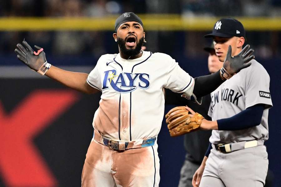Rays' Junior Caminero celebrates during Game 2 of 2026 ALDS Rays' Junior Caminero celebrates during Game 2 of 2026 ALDS