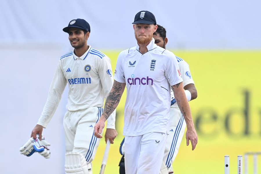 England captain Ben Stokes reacts as he leaves the field after India win the match and the series