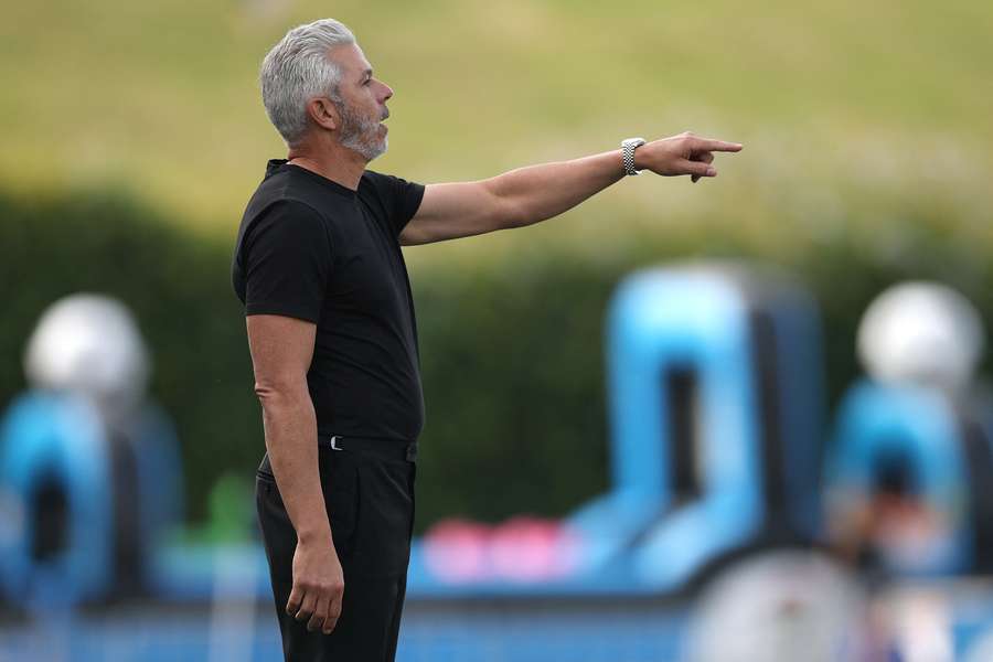 Auckland FC's Steve Corica directs his players during their 3-0 win over Melbourne City. 