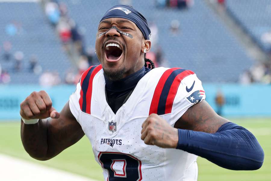 New England Patriots Stefon Diggs celebrates after Week 7 win over Tennessee Titans