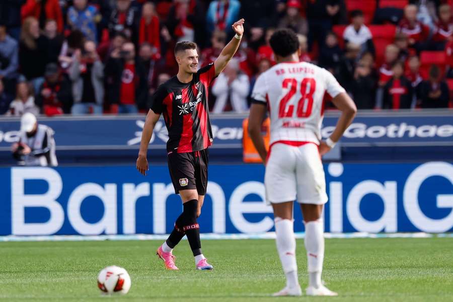 Patrik Schick dal vítězný gól Leverkusenu v zápase s Lipskem.
