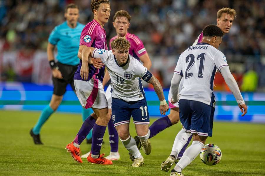 Harvey Elliott during the UEFA European Under-21 Championship 2025 Group Stage match between England and Germany