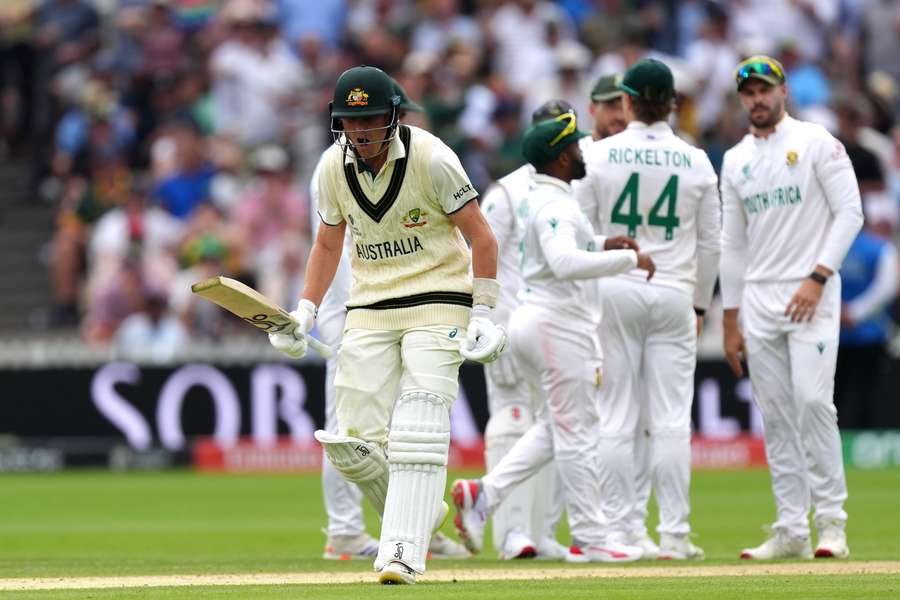 Marnus Labuschagne reacts after losing his wicket against South Africa in the WTC final
