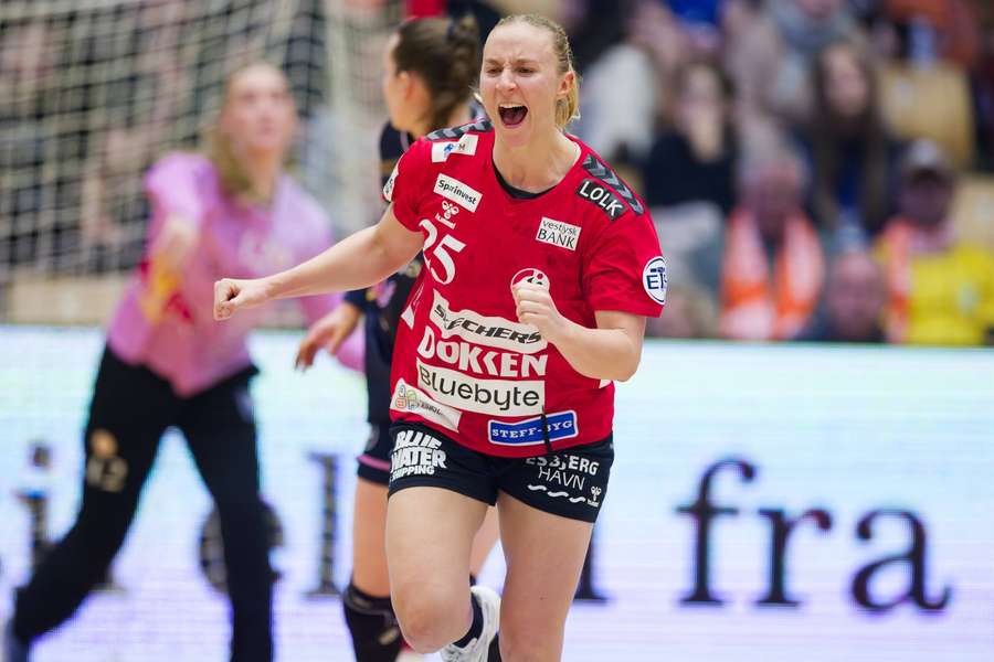 Henny Reistad celebrates scoring against Odense