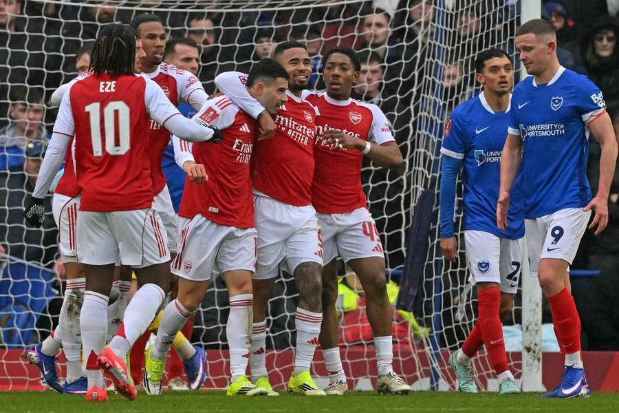 Arsenal celebrate after Gabriel Martinelli gave them the lead Arsenal celebrate after Gabriel Martinelli gave them the lead
