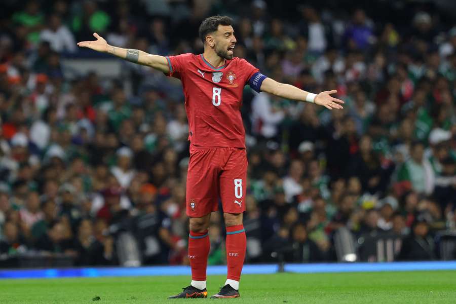 Bruno Fernandes z Portugalii reaguje podczas towarzyskiego meczu z Meksykiem Bruno Fernandes z Portugalii reaguje podczas towarzyskiego meczu z Meksykiem