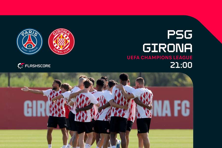 El Girona entrena antes de jugar ante el PSG.