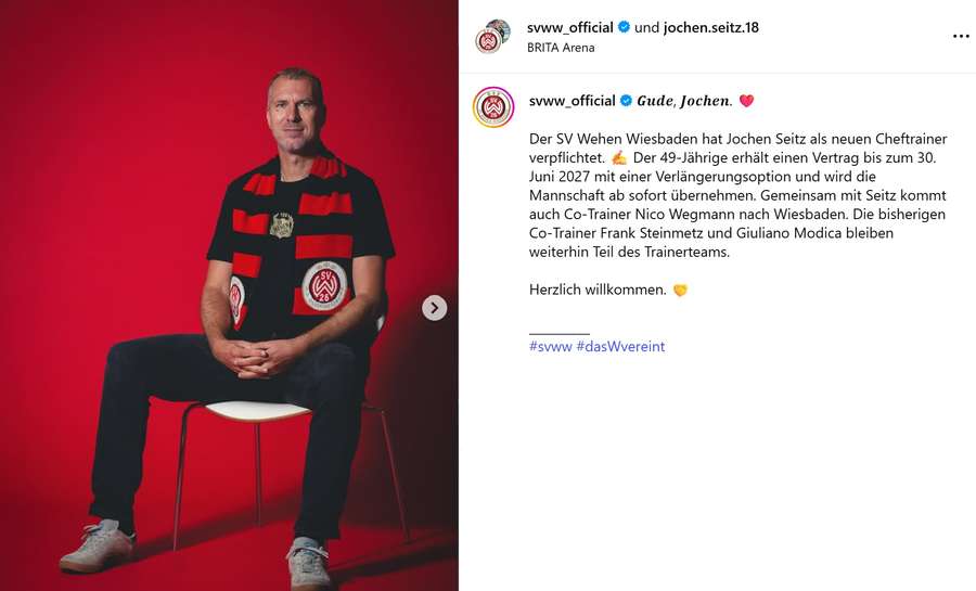Der offizielle Post des Vereins auf Instagram Der offizielle Post des Vereins auf Instagram