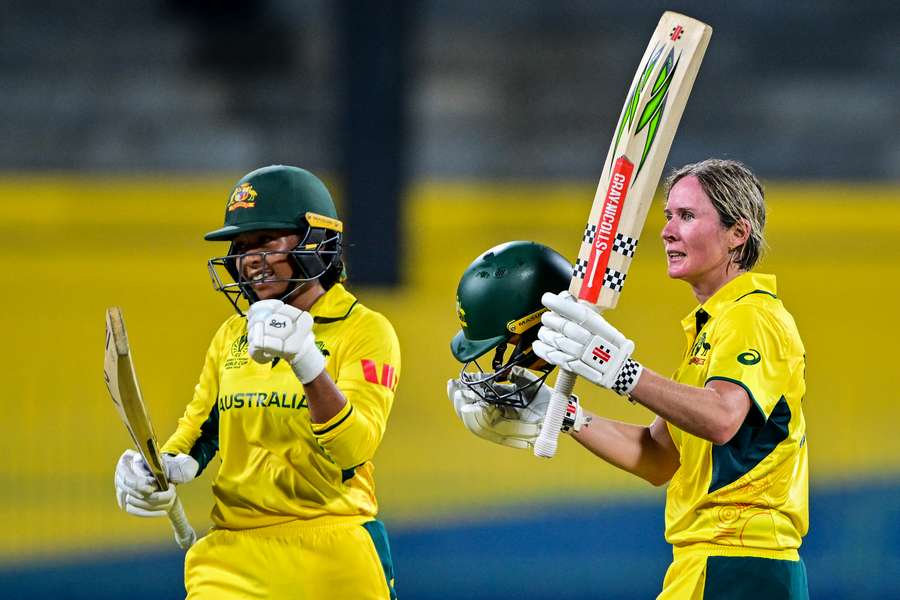 Beth Mooney acknowledges her century against Pakistan at the Women's World Cup.