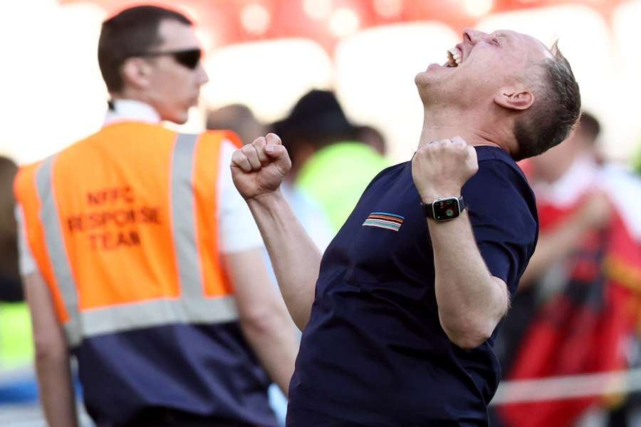 Nottingham Forest's Welsh manager Steve Cooper celebrates after the English Premier League football match between Nottingham Forest and Arsenal