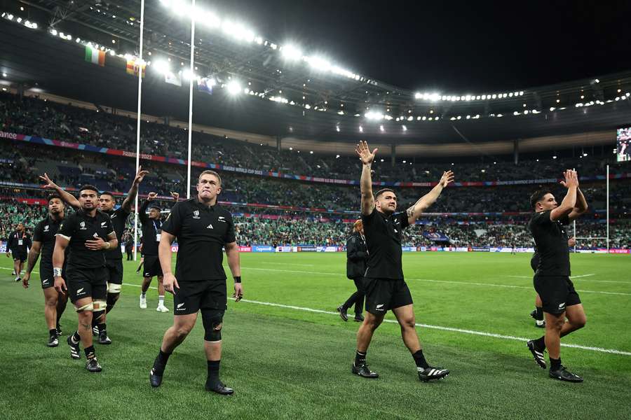 New Zealand's players celebrate after beating Ireland to reach the World Cup semi-final