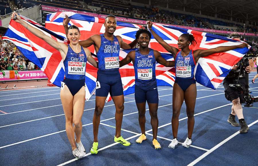 Hunt, Hughes, Jeremiah Azu and Dina Asher-Smith Hunt, Hughes, Jeremiah Azu and Dina Asher-Smith