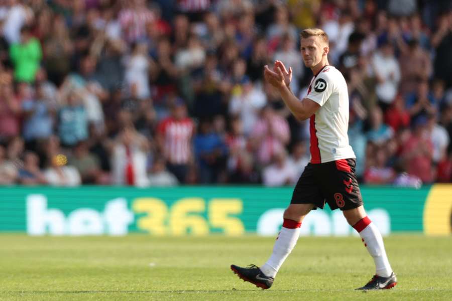 Southampton's English midfielder James Ward-Prowse applauds fans as he leaves the game