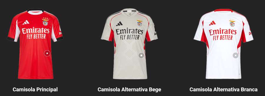 Os três equipamentos do Benfica Os três equipamentos do Benfica