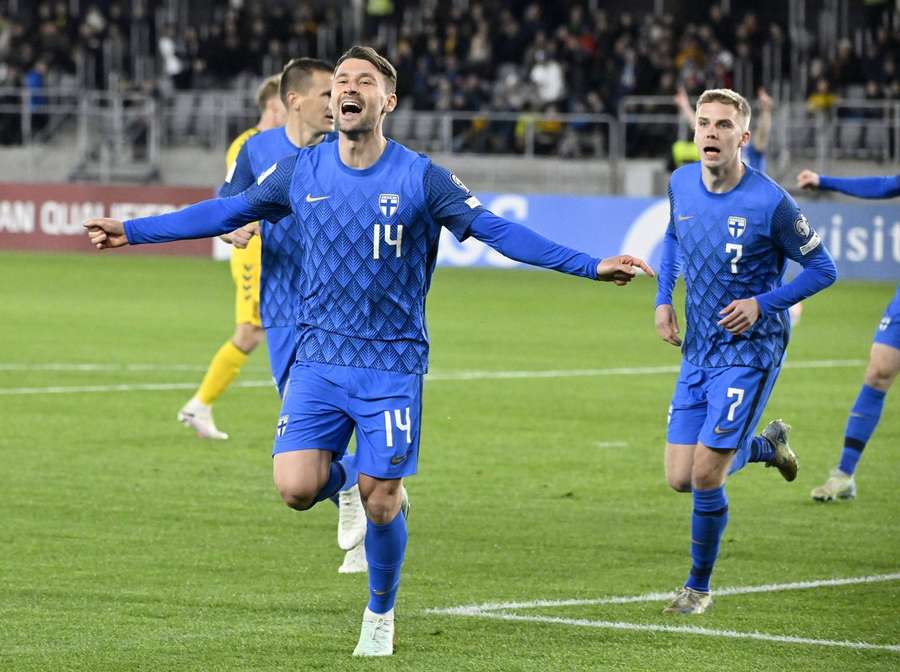 Kaan Kairinen celebrates scoring against Lithuania in March Kaan Kairinen celebrates scoring against Lithuania in March