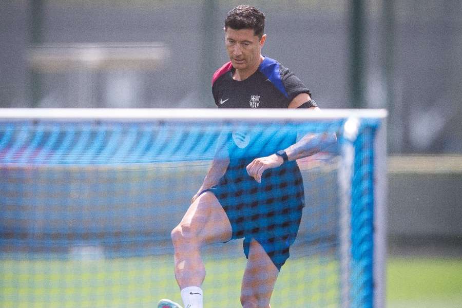 Lewandowski, entrenando este domingo