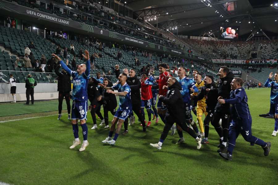 Samsunspor celebrate their first-ever win in a UEFA club competition