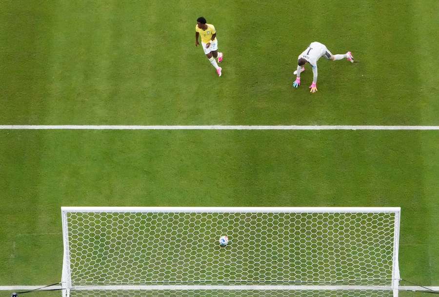 Brazil's Vinicius Junior scores their first goal