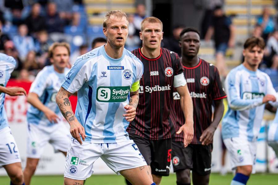 Magnus Jensen in action against his future employer, FC Midtjylland, in the opening round of the Danish Superliga Magnus Jensen in action against his future employer, FC Midtjylland, in the opening round of the Danish Superliga