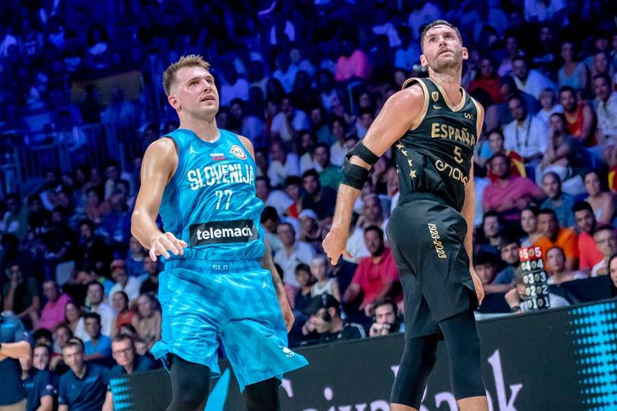 Luka Doncic e Rudy Fernández no último jogo entre a Espanha e a Eslovénia.