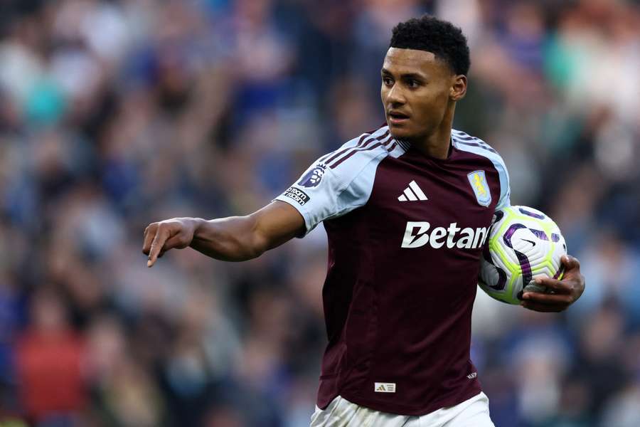 Aston Villa's English striker #11 Ollie Watkins celebrates after scoring his second goal 