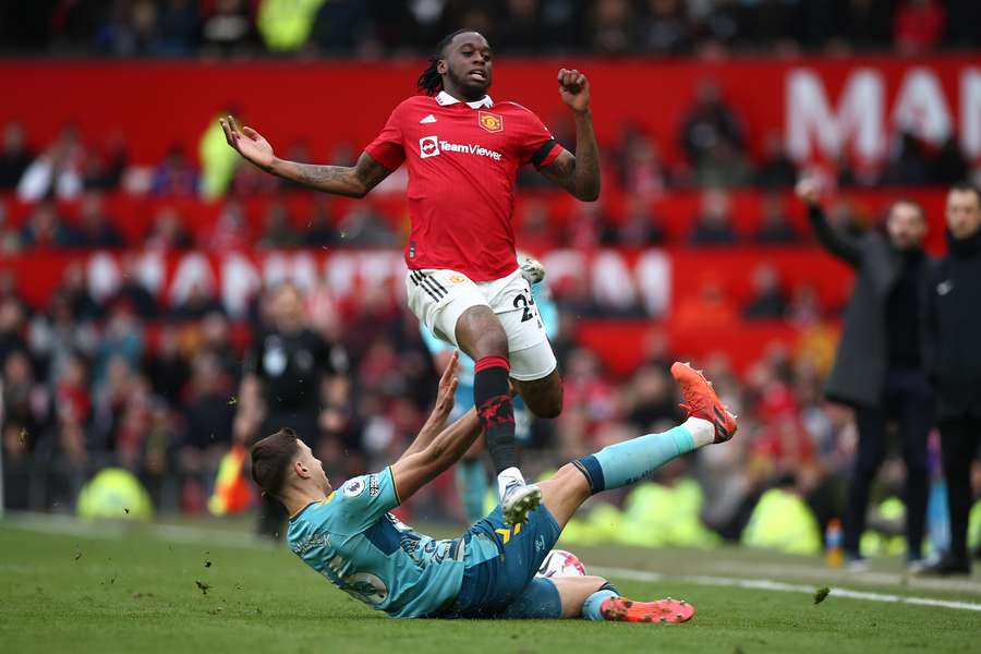 Aaron Wan-Bissaka tijdens een wedstrijd van Manchester United vorig seizoen