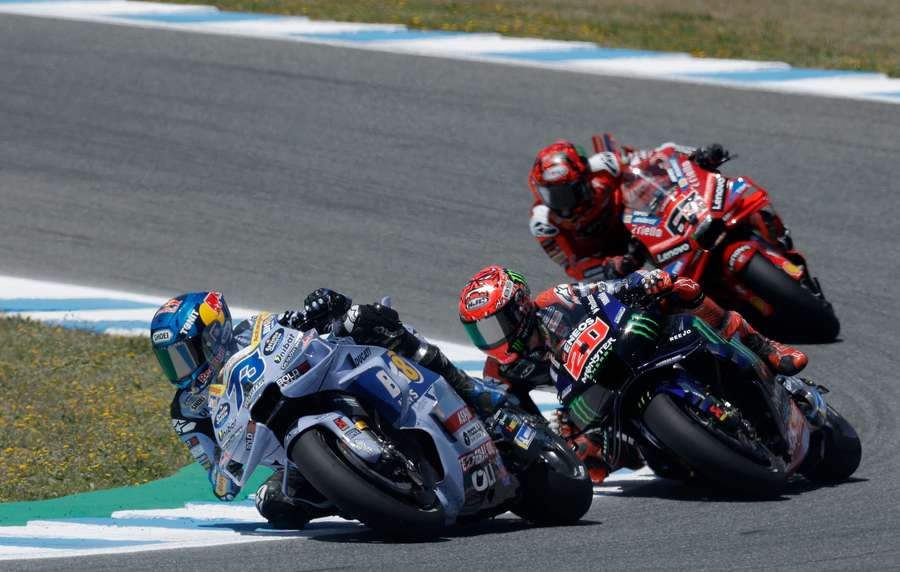 Monster Energy Yamaha MotoGP's Fabio Quaricararo and BK8 Gress Ritur Motop's Alex Marquez In Action Race