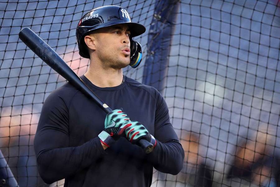 Giancarlo Stanton taking batting practice ahead of World Series Game 3 (2024)