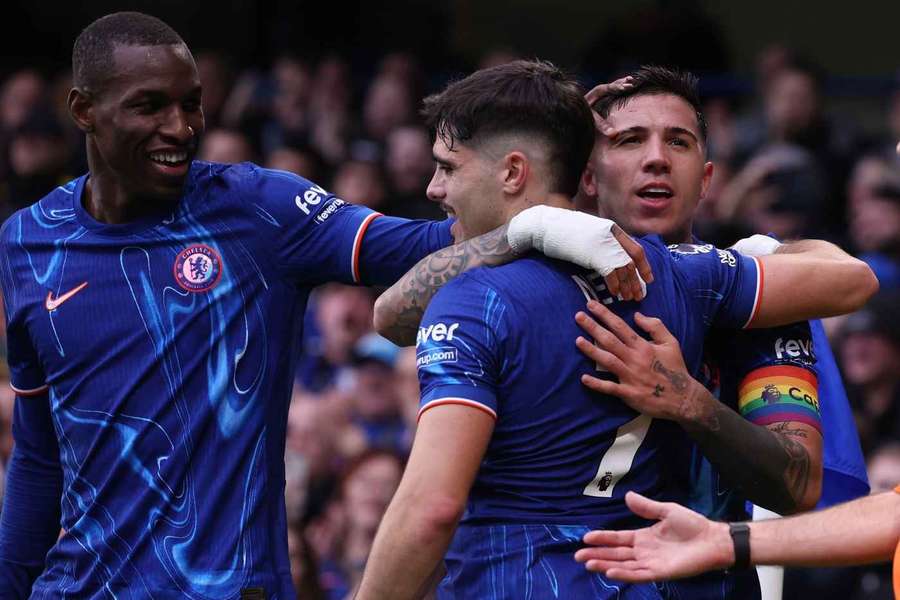 Enzo Fernandez of Chelsea celebrates after scoring to make it 2-0 