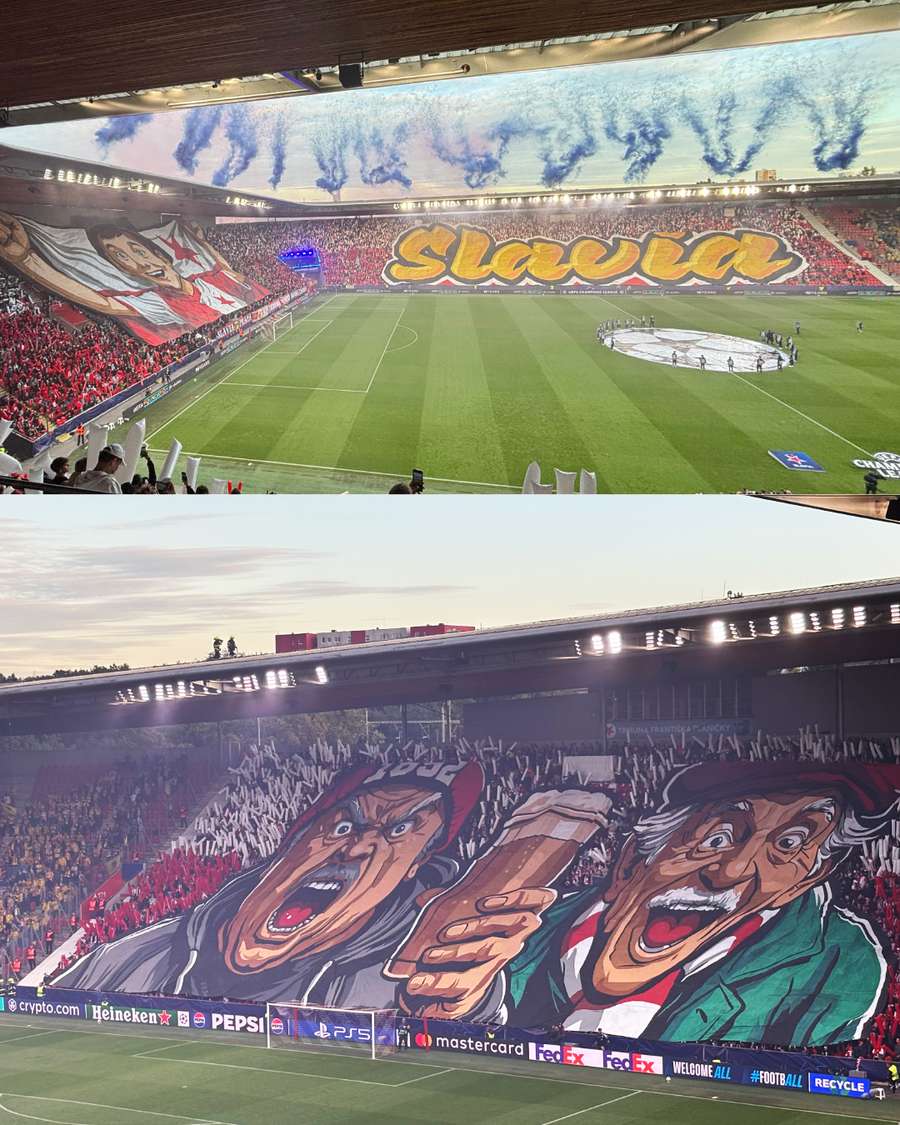 Choreo fanoušků Slavie.