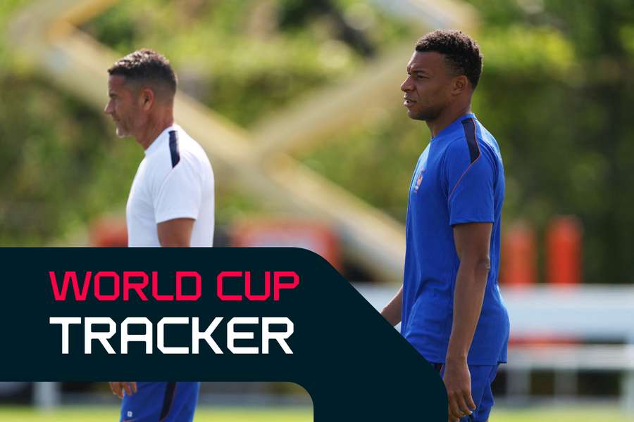 France's Mbappe (right) during training France's Mbappe (right) during training