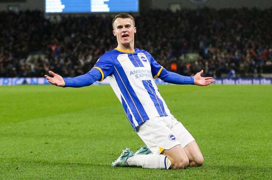 Solly March celebrates giving Brighton the lead against Palace