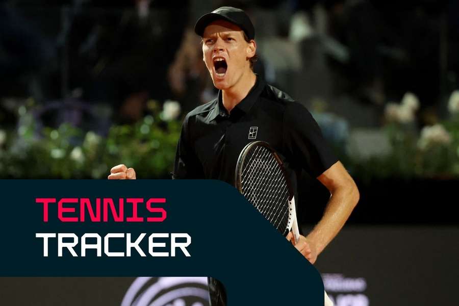 Jannik Sinner celebrates a point in the semi-final