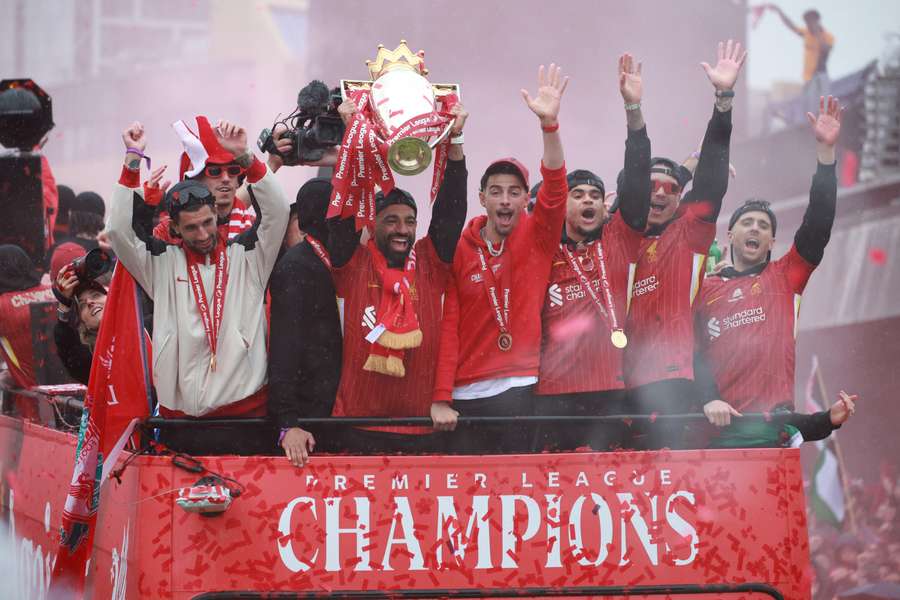 Liverpool players on the open-top bus