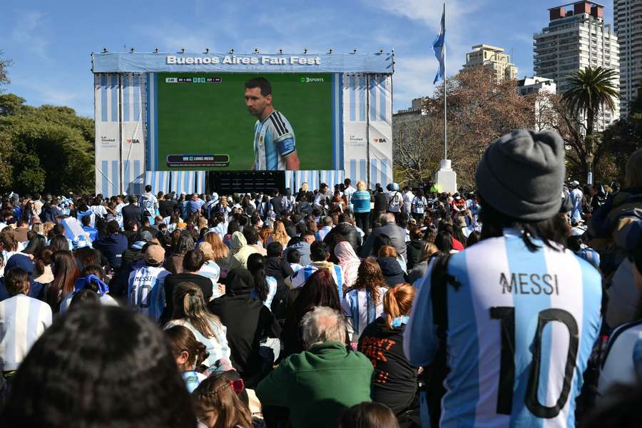 Fans watch the action on a giant screen in Buenos Aires Fans watch the action on a giant screen in Buenos Aires