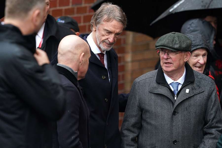 Sir Jim Ratcliffe and former manager Sir Alex Ferguson (right) after the memorial for victims of the 1958 Munich Air Disaster at Old Trafford