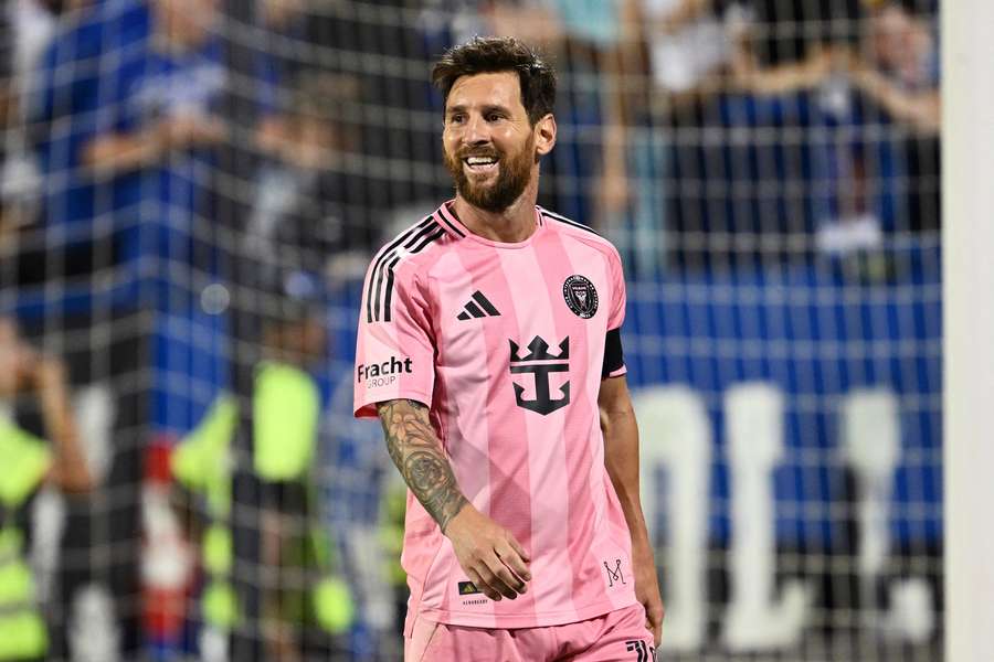 Messi smiling during MLS match against Montreal